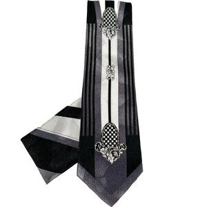 Da Ciro Boys Tie Hanky Set Black Silver White 3" Wide 54" Long 100% Polyester